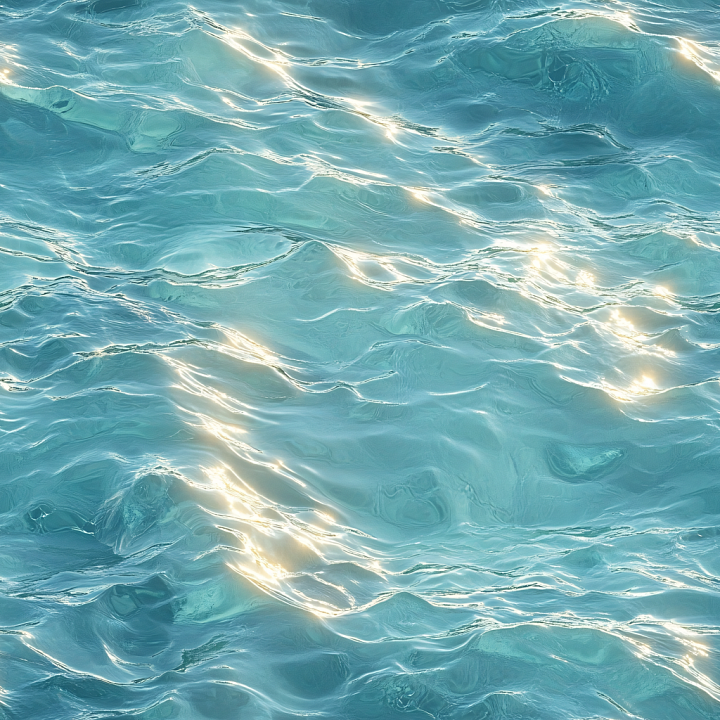 Clear Turquoise Water with Gentle Ripples and Sun Highlights seamless PBR texture preview