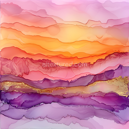 Seamless 3D Alcohol Ink PBR Texture with Sunset Hues and Gold Veins
