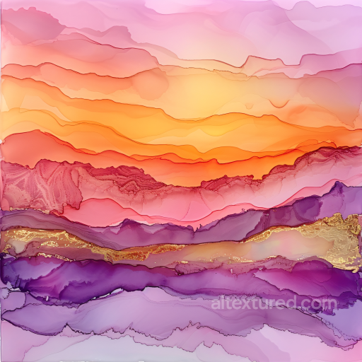 Alcohol Ink PBR Texture with Sunset Hues and Gold Veins seamless Alcohol ink PBR texture