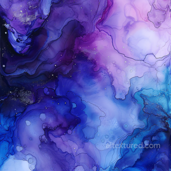 Alcohol Ink PBR Texture Featuring Violet and Blue Fluid Waves with Subtle Gold Veins Alcohol ink texture preview