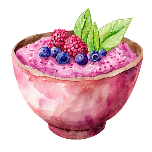 Watercolor Amaranth Porridge Bowl with Fresh Berries Breakfast Illustration