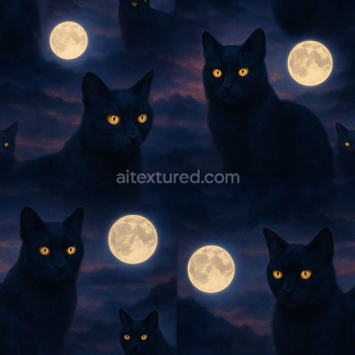 Seamless 3d texture pbr 8k black cat fur with subtle glowing eyes and night sky