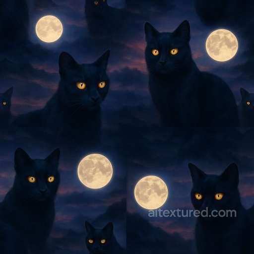Black Cat Fur With Subtle Glowing Eyes And Night Sky seamless Halloween PBR texture