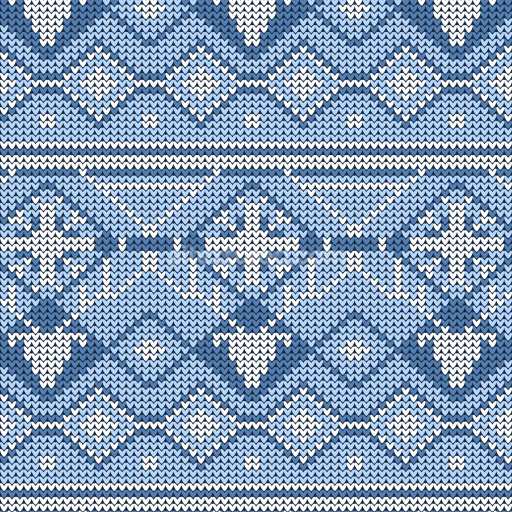 Seamless 3D PBR Knitted Fabric Texture Featuring Blue and White Christmas Motifs