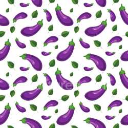 Pattern Bundle - Seamless 3D Pattern PBR Texture of Stylized Purple Eggplants with Green Leaves on White texture preview