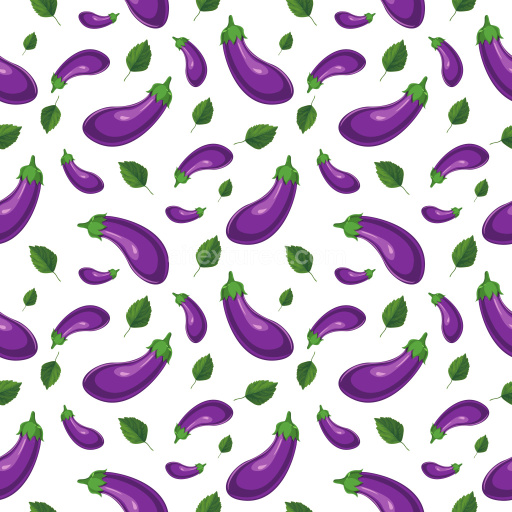 Pattern Bundle - Seamless 3D Pattern PBR Texture of Stylized Purple Eggplants with Green Leaves on White texture preview