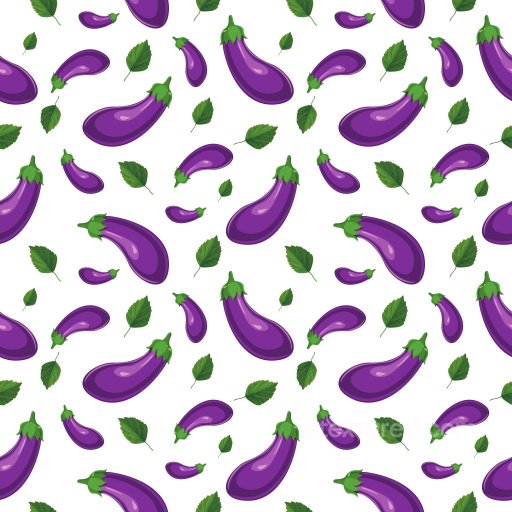 Pattern PBR Texture of Stylized Purple Eggplants with Green Leaves on White seamless Pattern Bundle PBR texture