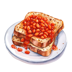 seamless Breakfast Illustration of Baked Beans on Whole Grain Toast on a Plate texture 8k free download PBR