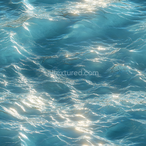 Seamless 3D Water PBR Texture Featuring Realistic Ocean Surface with Dynamic Waves and Sunlight Reflections