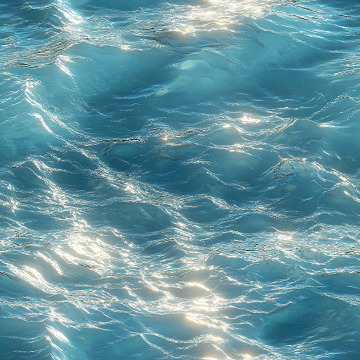 Water Featuring Realistic Ocean Surface with Dynamic Waves and Sunlight… seamless PBR texture preview
