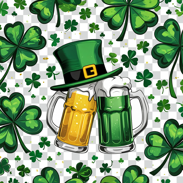 Featuring St Patrick Shamrocks and Beer Mugs seamless PBR texture preview
