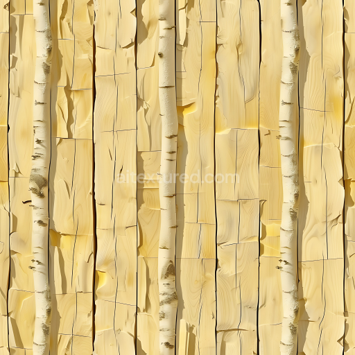 Seamless 3D PBR Birch Wood Planks Texture with Natural Grain and Bark Details