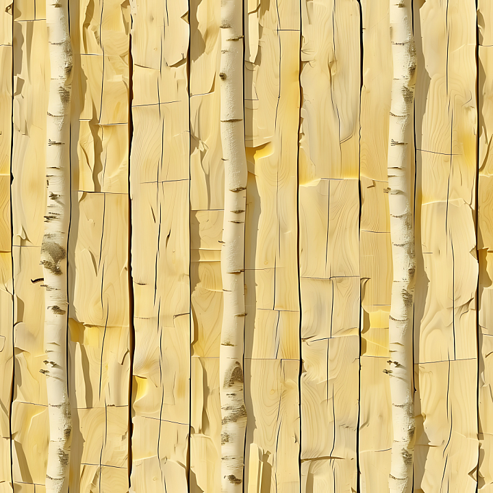 Birch Wood Planks with Natural Grain and Bark Details seamless PBR texture preview