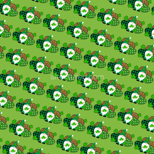 Seamless 3D PBR Texture Featuring St Patrick Gnomes and Shamrock Pattern
