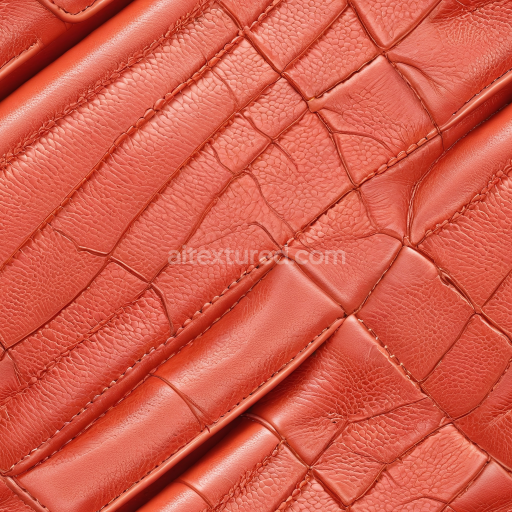 Seamless 3D PBR stitched glossy orange patched leather texture with detailed grain and creases