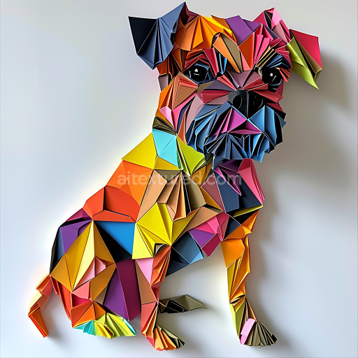 Seamless 3D PBR Origami-Inspired Border Terrier Texture with Vibrant Geometric Colors