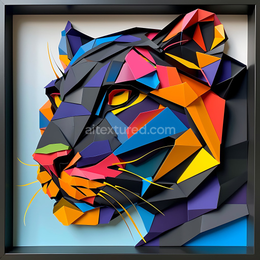 Seamless 3D PBR Origami-Inspired Black Panther Texture Featuring Bright Geometric Shapes