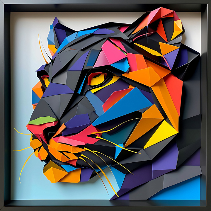 Origami-Inspired Black Panther Featuring Bright Geometric Shapes seamless PBR texture preview
