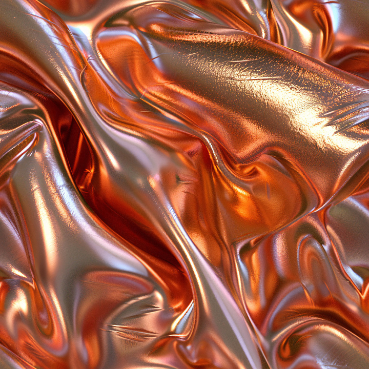 Orange Glossy Wrinkled Fabric with Reflective Shine seamless PBR texture preview