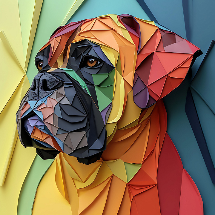 Animal of Colorful Origami Style Bullmastiff Face seamless PBR texture preview