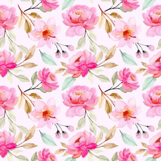 Pink Flower Watercolor Pattern on Light Fabric Background Seamless Texture seamless Pink Flower PBR texture