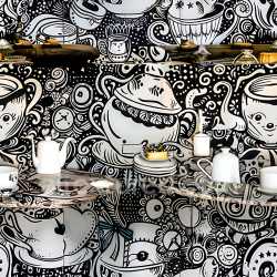 seamless Seamless 3D PBR Graffiti Texture Featuring Black and White Cup & Teapot Illustrations texture 8k free download PBR