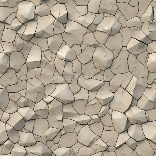 Seamless 3D Weathered Stone Wall PBR Texture with Beige Cracked Rocks