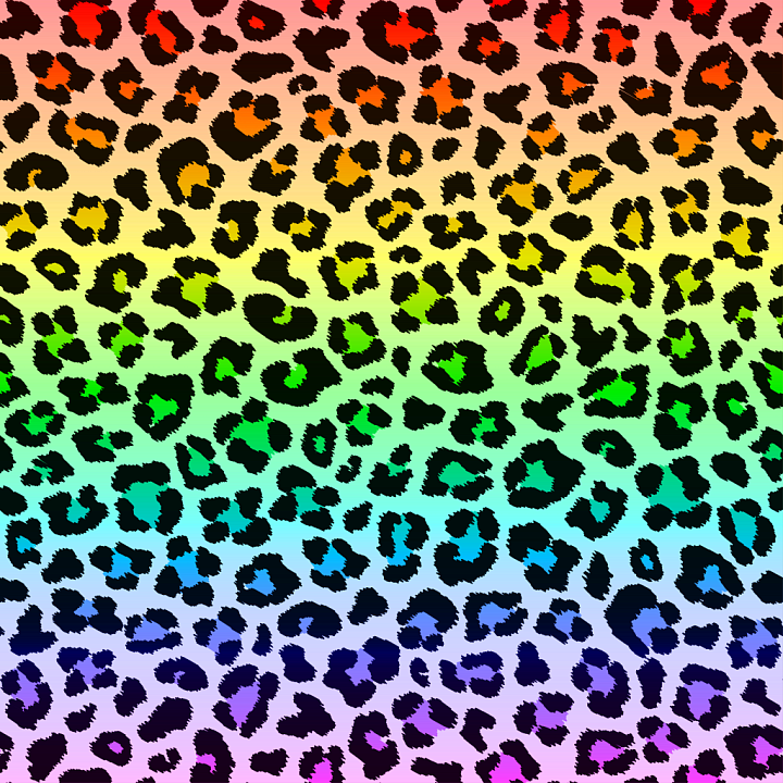 Of Vibrant Rainbow Gradient Leopard Print Pattern seamless PBR texture preview