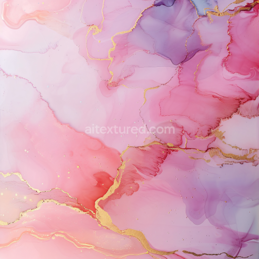 Seamless 3D Alcohol Ink PBR Texture with Pink & Purple Swirls and Gold Veins