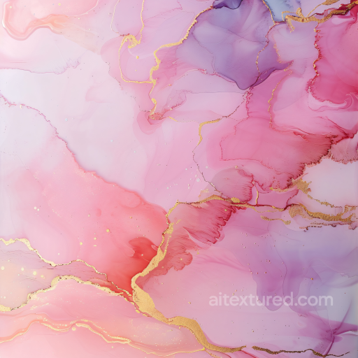 Alcohol Ink PBR Texture Featuring Delicate Pink and Violet Layers with Elegant Gold Veins seamless Alcohol ink PBR texture