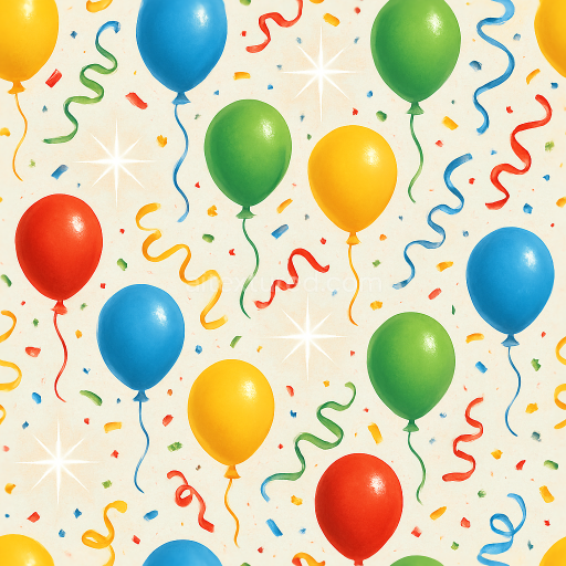 Seamless 3d texture pbr 8k balloons and party streamers with celebration sparkles for new year