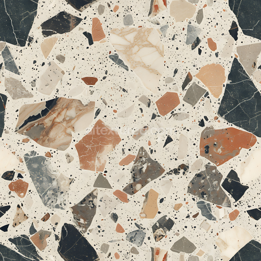 Seamless 3D Terrazzo Stone PBR Texture Featuring Multicolored Rock Fragments