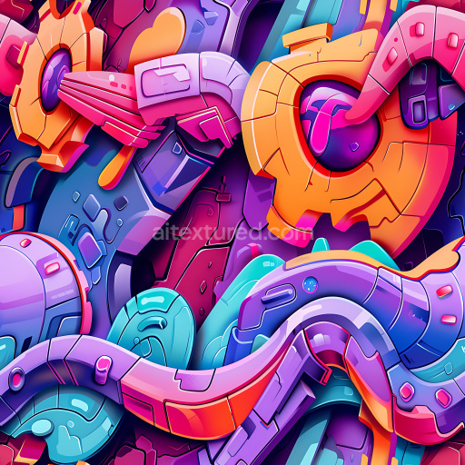 Seamless 3D PBR Texture with Vibrant Geo-Abstract Colorful Graffiti Design