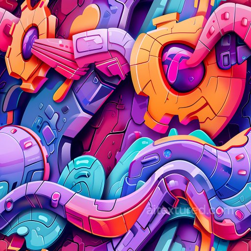 Seamless 3D PBR Texture with Vibrant Geo-Abstract Colorful Graffiti Design texture preview