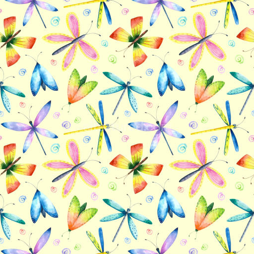 Preview — Seamless 3D PBR Texture Featuring Vibrant Watercolor Dragonfly Pattern