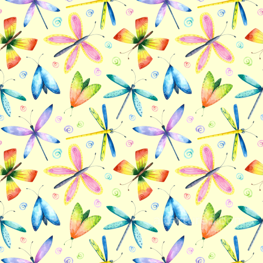 Featuring Vibrant Watercolor Dragonfly Pattern seamless Dragonfly PBR texture