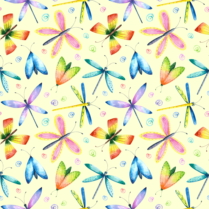 Featuring Vibrant Watercolor Dragonfly Pattern seamless PBR texture preview
