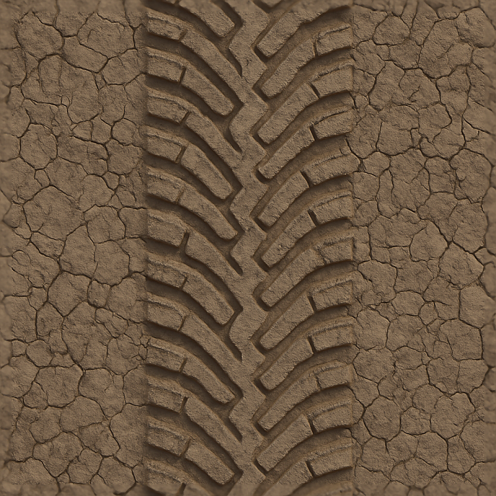 Motorcycle Tread On Rural Road With Zigzag Tread And Mud Cracked Soil I… seamless PBR texture preview