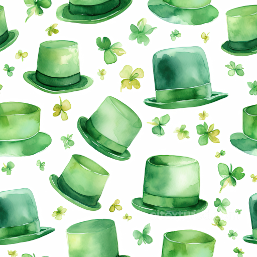 Watercolor Texture of Green St Patrick Top Hats and Shamrocks seamless St patrick digital paper bundle PBR texture