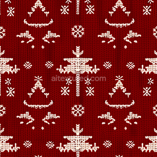 Seamless 3D PBR Red Knitted Christmas Sweater Texture with White Nordic Pattern