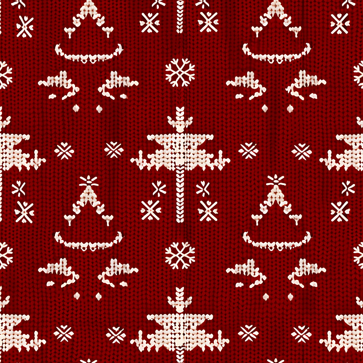 Red Knitted Christmas Sweater with White Nordic Pattern seamless PBR texture preview