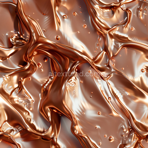 Seamless 3D PBR Texture of Glossy Liquid Copper with Fluid Folds and Droplets
