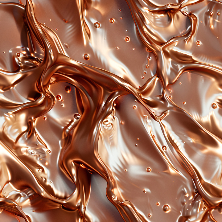 Glossy Liquid Copper with Fluid Folds and Droplets seamless PBR texture preview