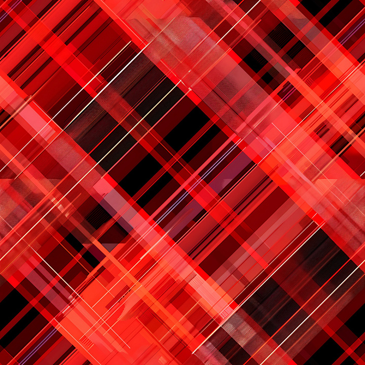 Red Plaid Fabric with Black and Orange Accents seamless PBR texture preview