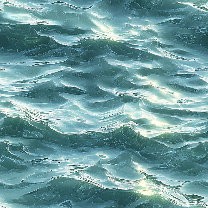 Realistic Ocean Surface Water with Gentle Sunlit Waves seamless PBR texture preview