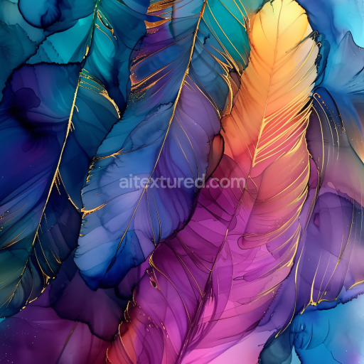 Preview — Seamless 3D Alcohol Ink PBR Texture Featuring Vibrant Feathered Swirls & Gold Veins