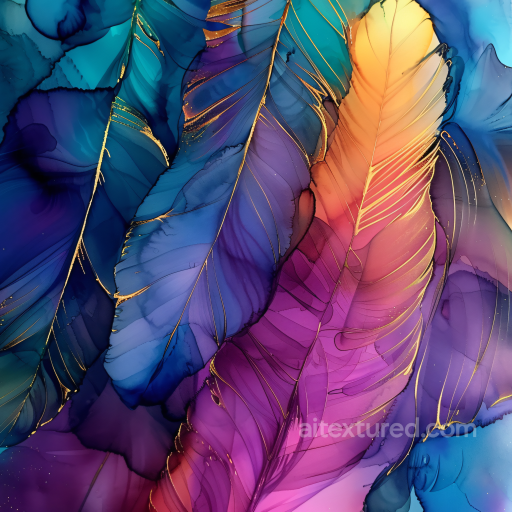 Alcohol Ink PBR Texture Featuring Vibrant Feathered Swirls & Gold Veins texture preview