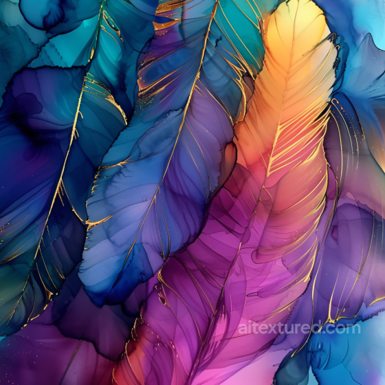Alcohol Ink PBR Texture Featuring Vibrant Feathered Swirls & Gold Veins Alcohol ink texture preview