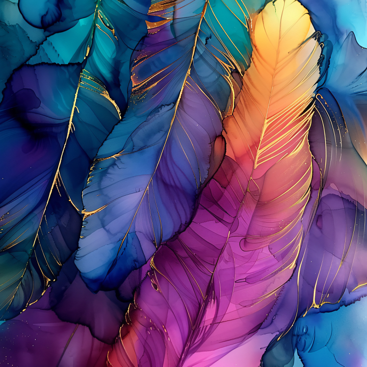 Alcohol Ink Featuring Vibrant Feathered Swirls & Gold Veins seamless PBR texture preview