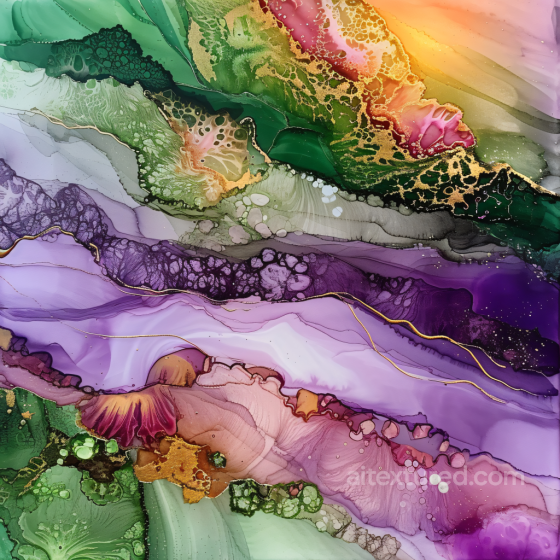 Alcohol Ink PBR Texture Featuring Purple, Green, and Gold Veins with Fluid Marbling Alcohol ink texture preview